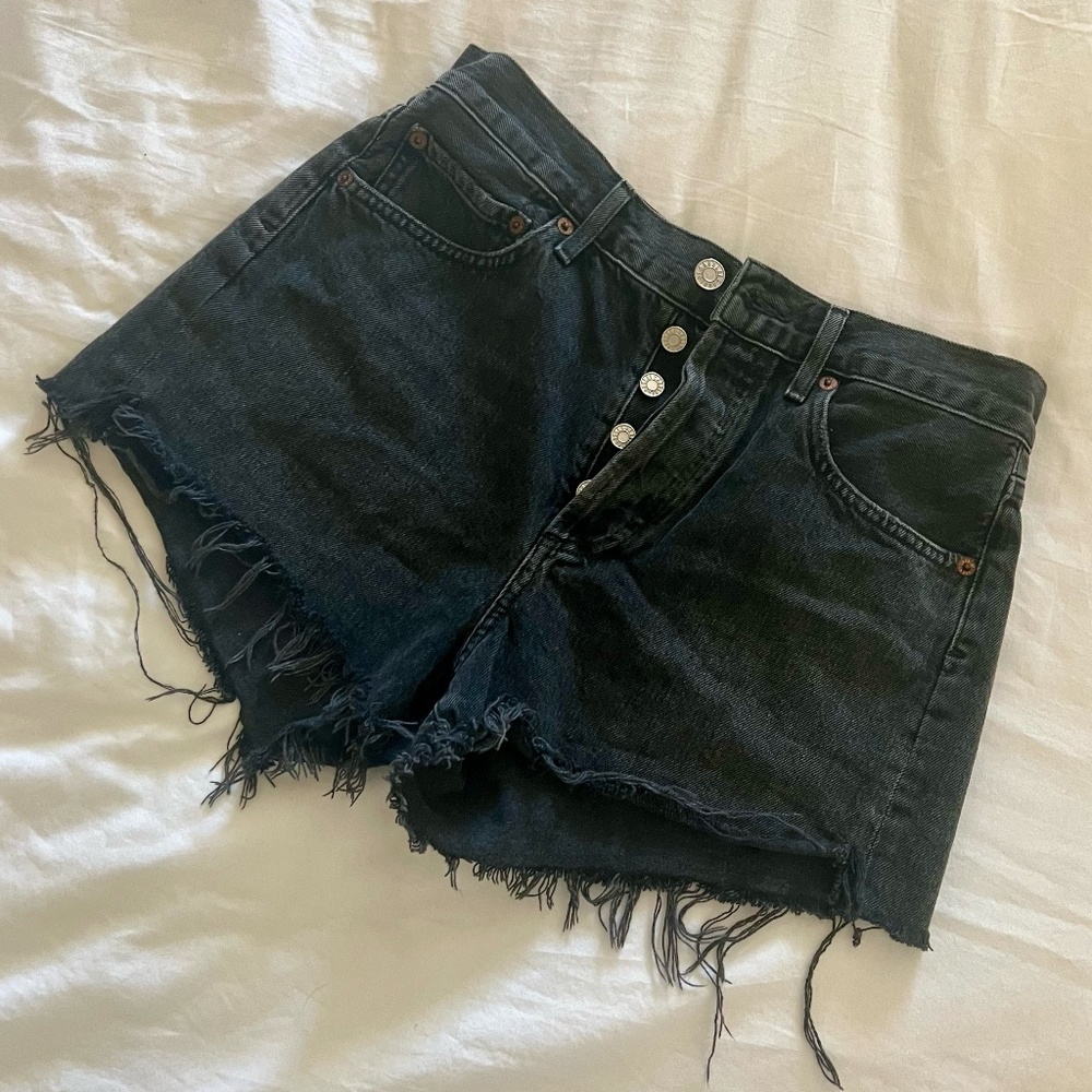 Agolde Parker Distressed Denim Jean Shorts Black